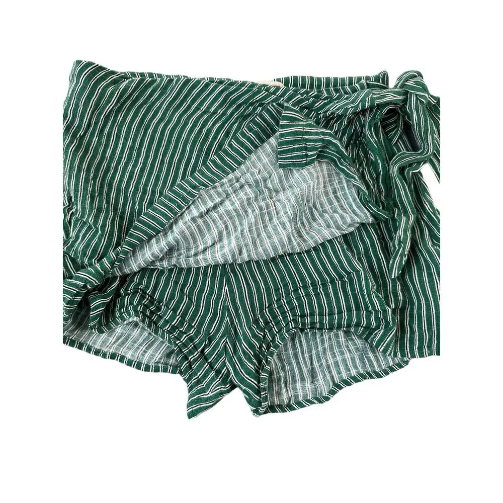 GB Green White Striped Faux-Wrap Mini Skort Shorts Under Skirt Women's Size XS